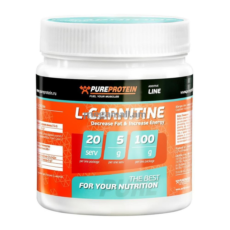 L-Карнитин Pure Protein L-Carnitine, апельсин, 100 г