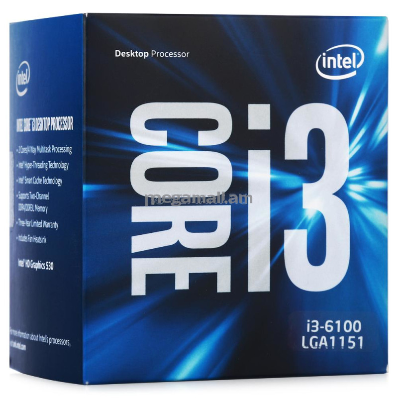 Intel Core i3-6100, 3.70ГГц, 2 ядра, 3МБ, LGA1151, BOX, BX80662I36100