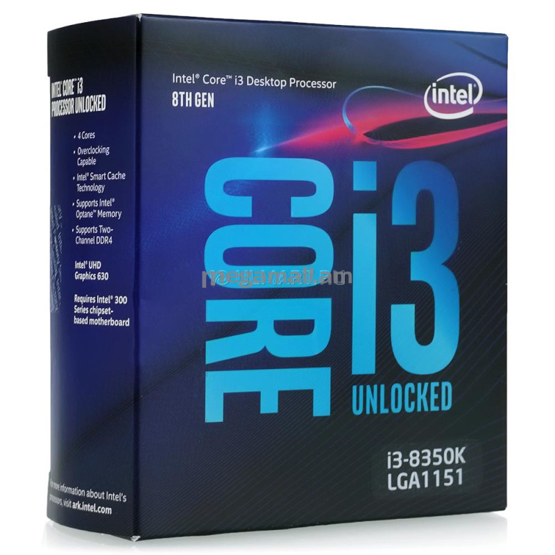 Intel Core i3-8350K, 4.00ГГц, 4 ядра, 8МБ, LGA1151-V2, BOX, BX80684I38350K