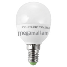 Упаковка ламп 10 шт ASD LED-ШАР-standard 7.5Вт 160-260В Е14 3000К 600Лм (4690612005744)