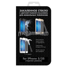 Защитное стекло, iPhone 5C/5S, прозрачное, с рамкой, черный, DF iColor-02
