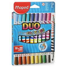 Maped Фломастеры Color'Peps Duo, двусторонние, смываемые, в картонном футляре, 20 цветов, 10 шт (847010)