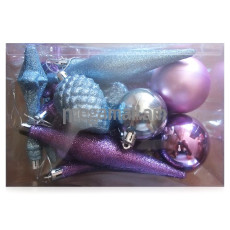 Набор новогодних украшений SYCB17-341, фиолетового и голубого цвета в ассортименте, 19 штук, пластик