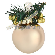 B&H Шар новогодний, золото с елочной веткой, золотыми ягодками и лентой, d7 (BH1270-G)