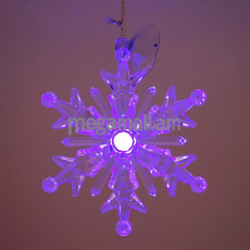 Яркий праздник Украшение подвесное Снежинка 2, с подсветкой на присоске с батарейками AG3 (17505)