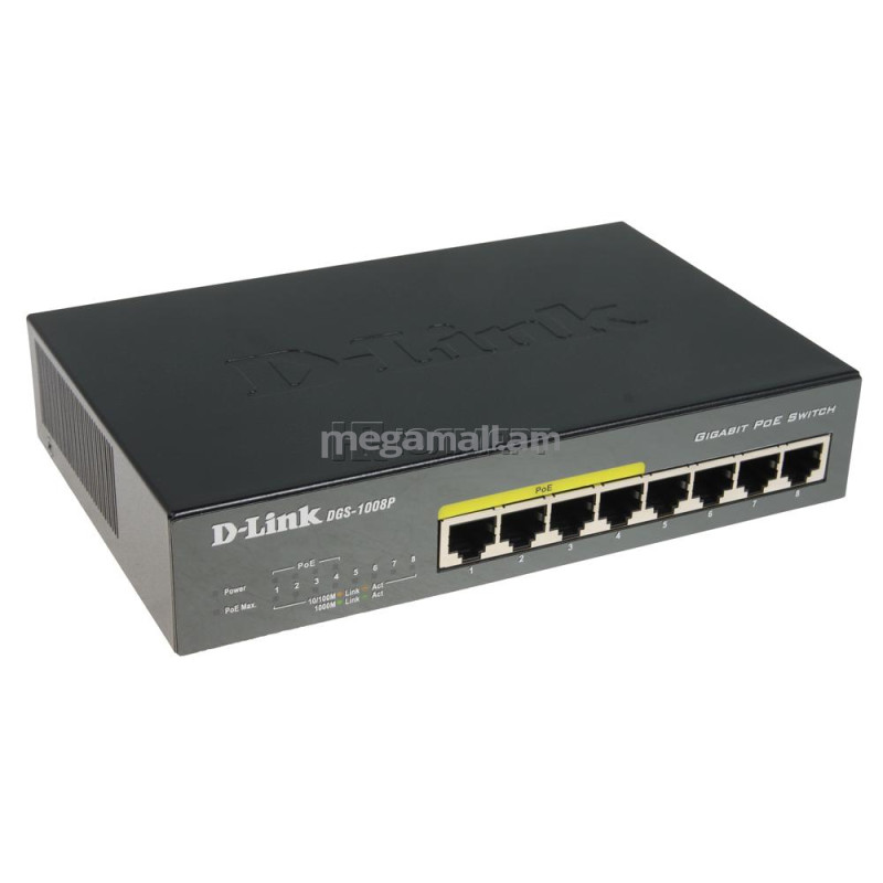 коммутатор D-Link DGS-1008P, switch 8-port  10/100M/1000bps, 4-ports PoE