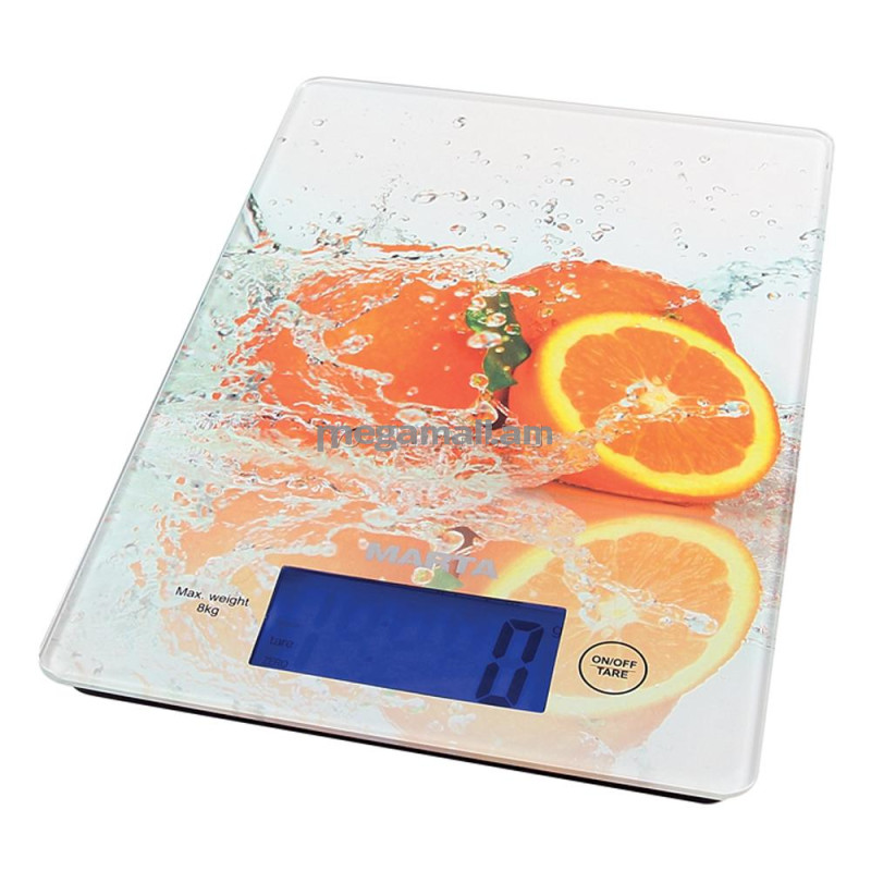 весы кухонные Marta MT-1633, 8 кг, точность 1 г, стекло, цитрусовый микс