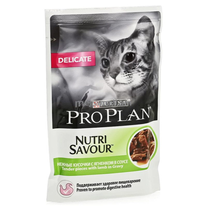 Упаковка паучей 24 шт Purina Pro Plan NutriSavour Delicate feline with Lamb in gravy, 24 шт x 85 гр (12305655 / 7613035591196)