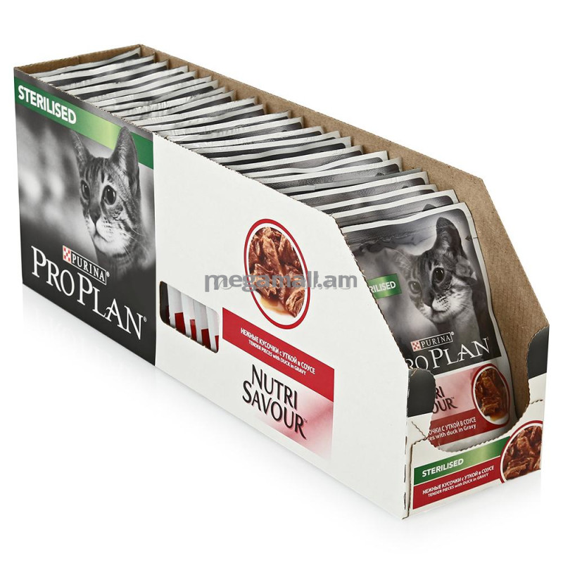 Упаковка паучей 24 шт Purina Pro Plan NutriSavour Sterilised feline with Duck in gravy, 24 шт x 85 гр (12305886 / 7613035596085)