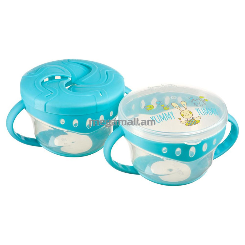 Набор тарелок Happy Baby с двумя крышками COMFY PLATE  (blue) Арт. 15020/