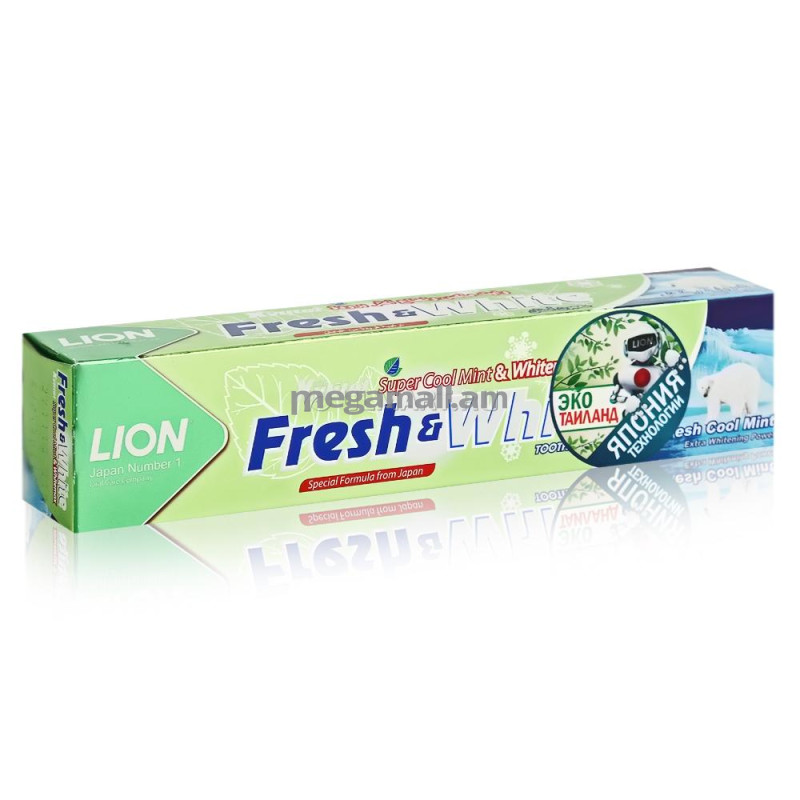 зубная паста Lion Thailand Fresh & White, 160 гр, для защиты от кариеса, прохладная мята [806085] [8850002806085]