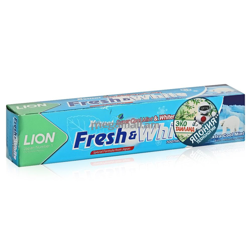 зубная паста Lion Thailand Fresh & White, 160 гр, отбеливающая, супер прохладная мята [806047] [8850002806047]