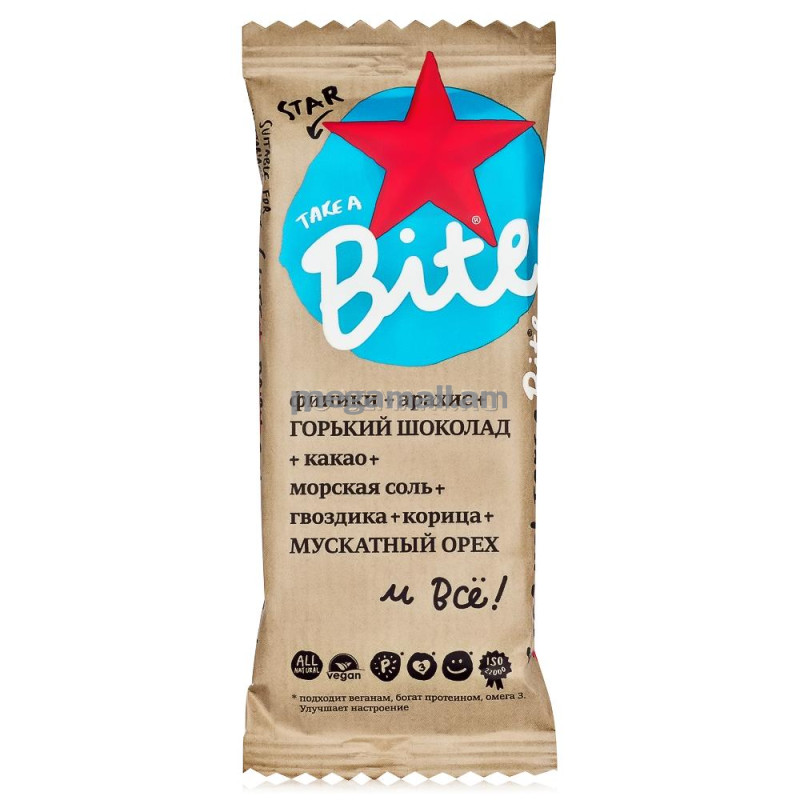 Батончик Bite фруктово-ореховый  "Шоколад-Мускатный орех", Star, 45гр (упаковка 20шт)