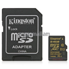 карта памяти TransFlash 64Gb MicroSDXC Class 10 UHS-I 90R/45W Kingston, SDCA10/64GB, адаптер