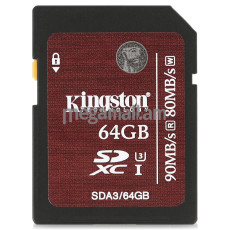 карта памяти SDXC 64Gb Class 10 UHS-I U3 90R/80W Kingston, SDA3/64GB