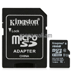 карта памяти TransFlash 16Gb MicroSDHC Class 10 UHS-I Kingston, SDC10G2/16GB, адаптер