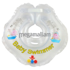 Круг на шею Baby Swimmer прозрачный с погремушкой, с рождения 3-12кг, BS01T-B, (4612733260024)