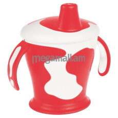 Чашка-непроливайка Canpol Babies с ручками, 250 мл. Little cow 9+, цвет: красный