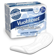 женские гигиенические прокладки Vuokkoset Cotton Normal, 16 шт, без крылышек [89545] [6414100895451]