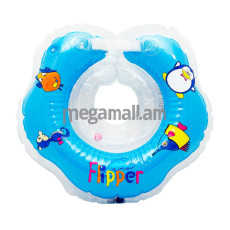 Круг на шею для купания малышей Flipper с погремушкой синий (FL001/B)