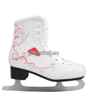 Коньки фигурные для фитнес-катания SENHAI VIORA, PW-215CD, искусств. мех, быстрая шнуровка, высокоуглеродистая сталь, белый/красный, р. 36